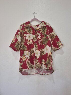 Pusser’s West Indies Men’s L Red Floral Hawaiian Aloha Silk Cotton Shirt